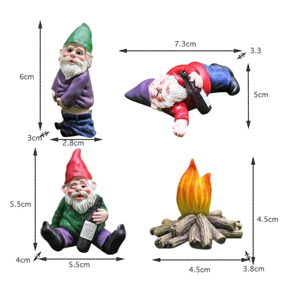 1pc Fairy Garden Drunk Gnomes Miniature Ornaments Set Mini Dwarf Bonfire Statues - Image 4