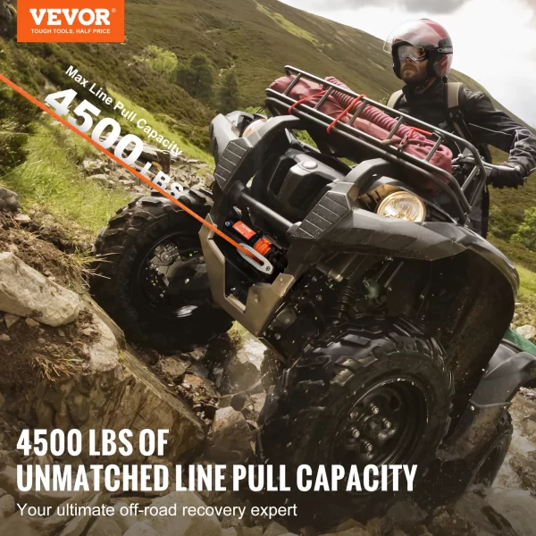 VEVOR 4500lbs ATV/UTV Electric Winch 12V DC with 39 ft Synthetic Rope Wireless & Wired Remote Control IP55 Waterproof - Image 2