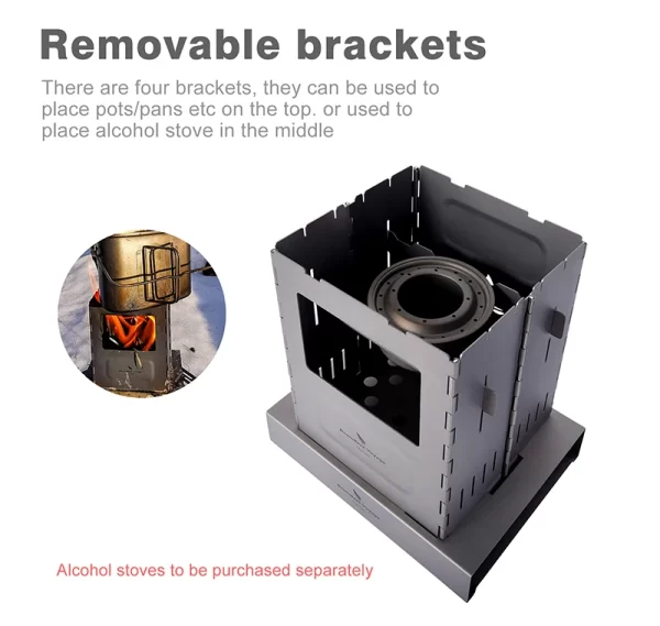 Boundless Voyage Outdoor Titanium Folding Wood Stove With Pot Bracket Camping Charcoal Burner - Image 10