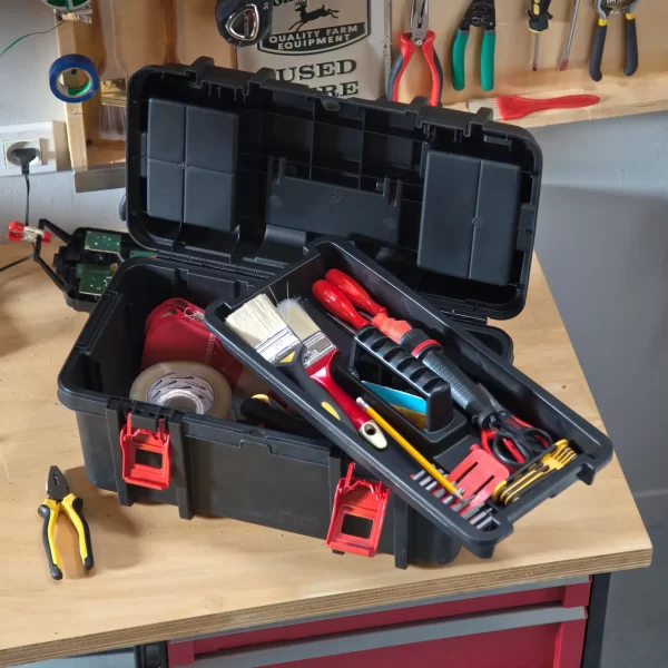 16-inch Toolbox, Plastic Tool and Hardware Storage, Black - Image 4