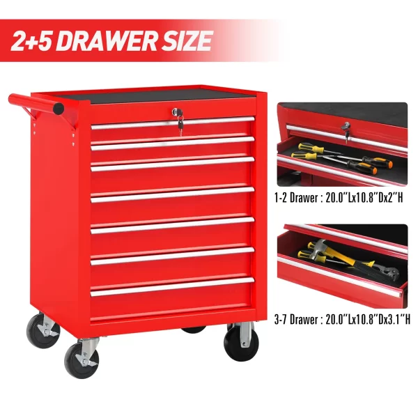 Rolling Tool Chest with 7-Drawer Tool Box with Wheels Multifunctional Tool Cart - Image 2