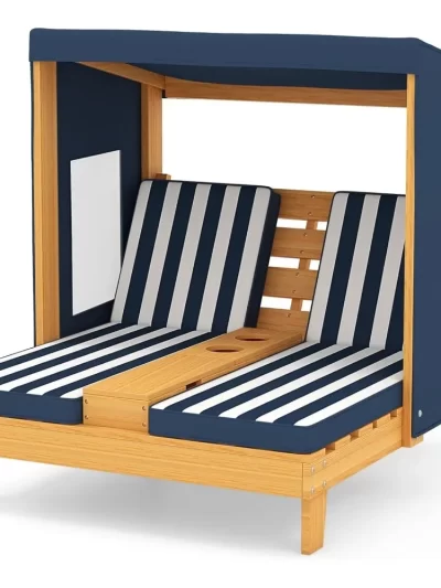 Kids Double Chaise Lounge Outdoor, Kids Pool Lounger with Canopy