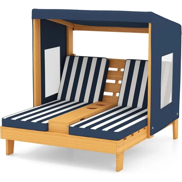 Kids Double Chaise Lounge Outdoor, Kids Pool Lounger with Canopy