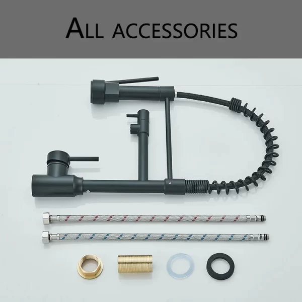Black Kitchen Sink Faucet Pull Down Hot and Cold Water Mixer - Image 6