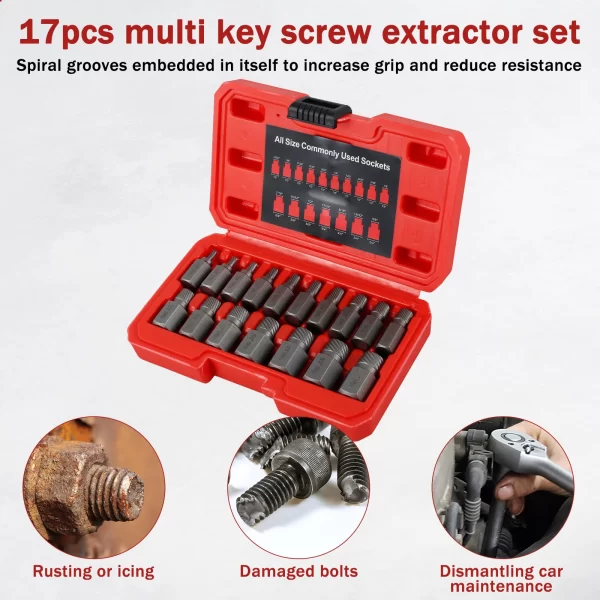 17Pcs Damaged Screw Extractor Drill Bit Set Hex Head Easy Out Bolt Extractor - Image 4