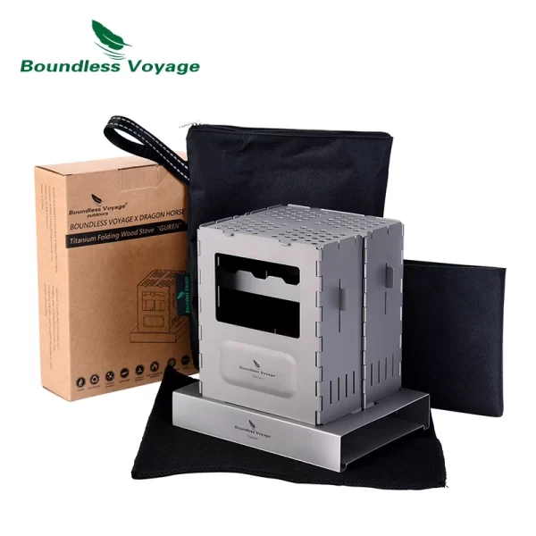 Boundless Voyage Outdoor Titanium Folding Wood Stove With Pot Bracket Camping Charcoal Burner - Image 2