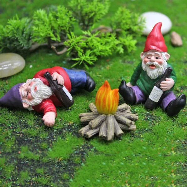 1pc Fairy Garden Drunk Gnomes Miniature Ornaments Set Mini Dwarf Bonfire Statues