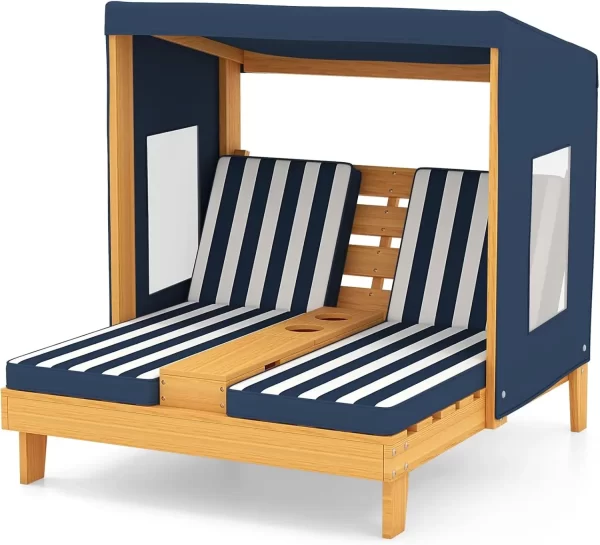 Kids Double Chaise Lounge Outdoor, Kids Pool Lounger with Canopy - Image 7