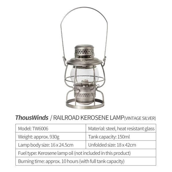 ThousWinds Railroad Camping Lantern Outdoor Lights Emotion Vintage Kerosene Oil Lamp - Image 21