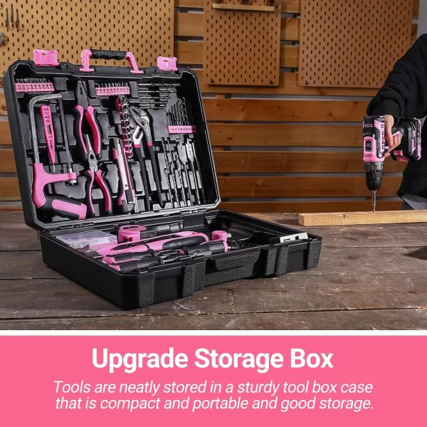 Pink Drill Tool Kit Set: 20V Cordless Power Drill Tool Box with Battery Electric Drill Driver - Image 5
