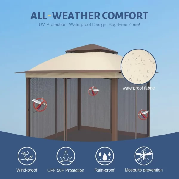 11'X11' Gazebo Pop Up with 4 Sidewalls Mosquito Netting - Image 4