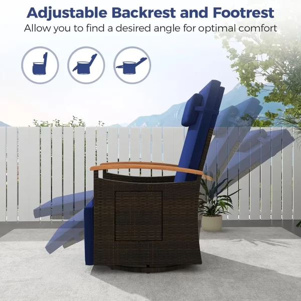 Outdoor Swivel Rattan Recliner Chairs Set of 2, Flip Side Table - Image 11