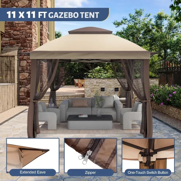11'X11' Gazebo Pop Up with 4 Sidewalls Mosquito Netting - Image 3