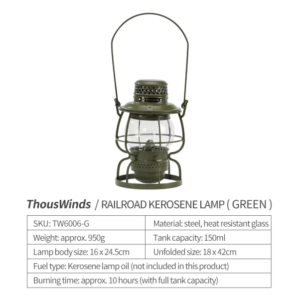ThousWinds Railroad Camping Lantern Outdoor Lights Emotion Vintage Kerosene Oil Lamp - Image 9