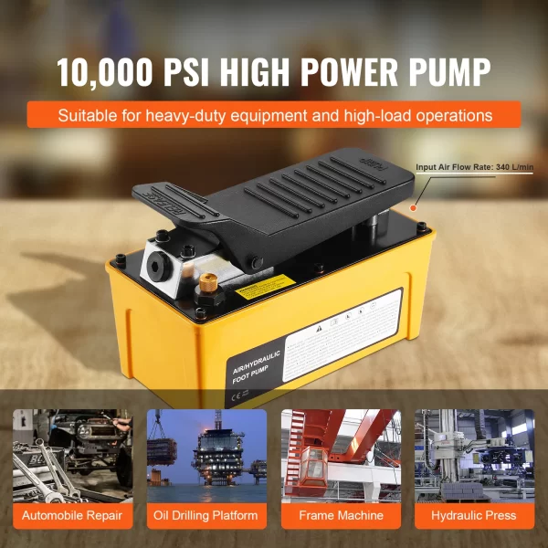 VEVOR 10,000PSI Air Hydraulic Pump 0.42 Gal Reservoir Treadle Foot Pump - Image 2