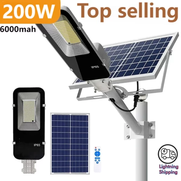 200W Outdoor Solar Street Light 6000mah Automatic Dusk to Dawn Street Light