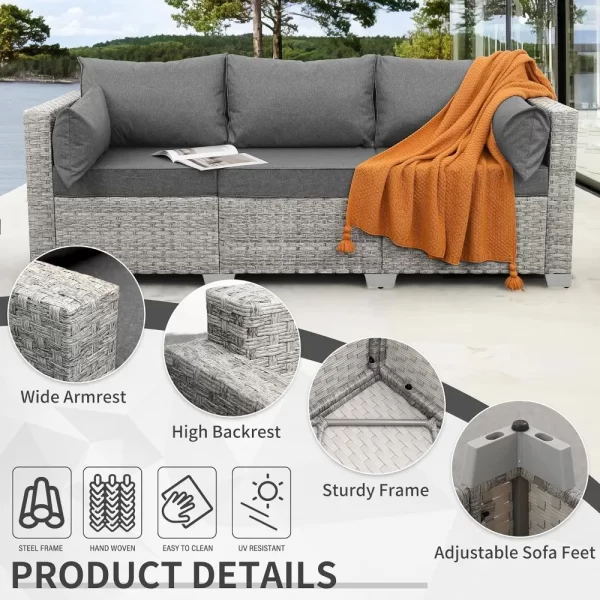 Outdoor Couch 3 Seater Wicker Patio Sofa Grey Rattan - Image 3