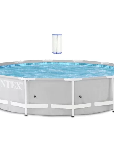 12 Foot x 30 Inch Prism Steel Frame Above Ground Pool with 3 Ply Liner and Type A and C Pool Filter Pump Cartridge Replacement