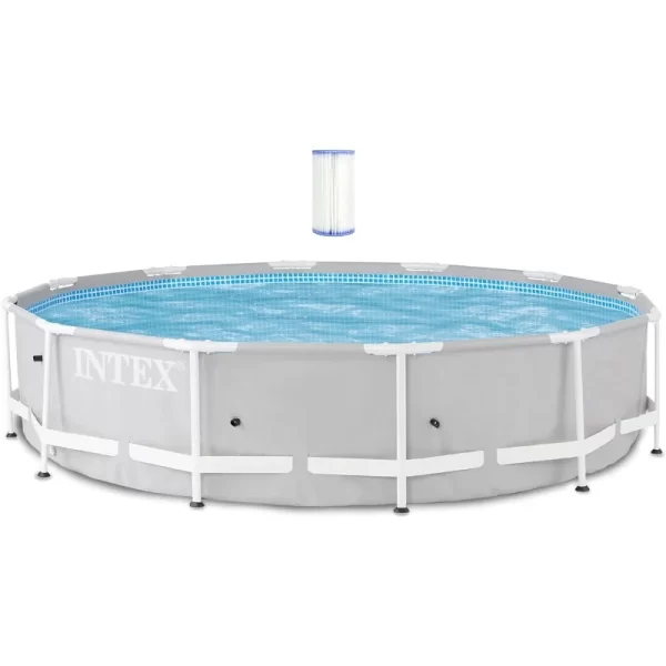 12 Foot x 30 Inch Prism Steel Frame Above Ground Pool with 3 Ply Liner and Type A and C Pool Filter Pump Cartridge Replacement