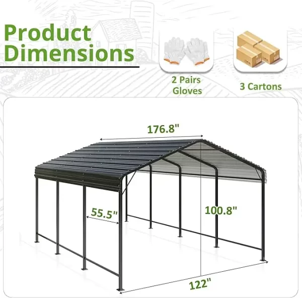 20x20 FT Metal Carport with Heavy Duty Carport Canopy - Image 7