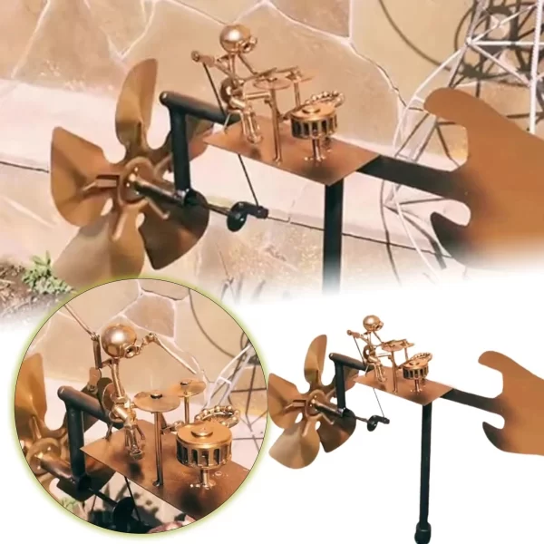 Metal Wind Spinner Metal Drummer Windmill Statue Decorative Wind Power - Image 3
