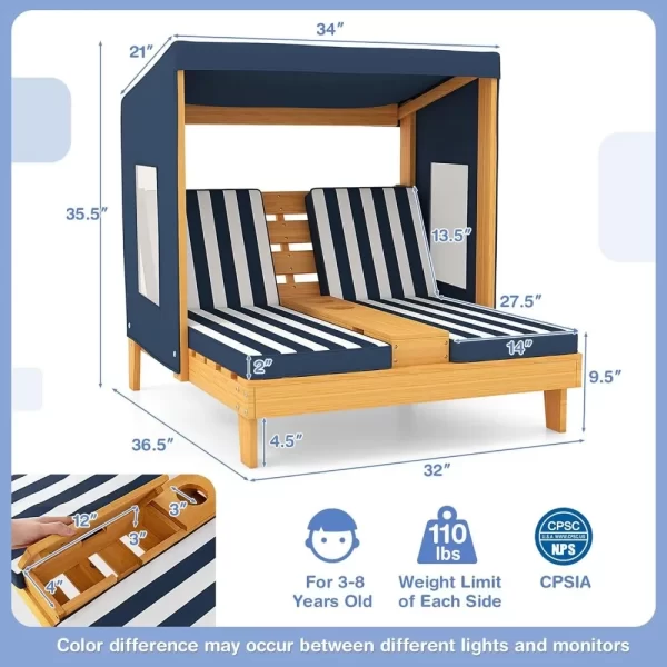 Kids Double Chaise Lounge Outdoor, Kids Pool Lounger with Canopy - Image 3