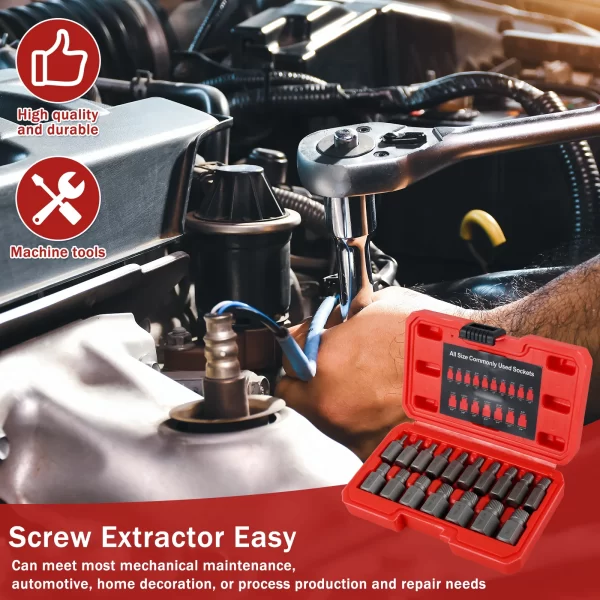 17Pcs Damaged Screw Extractor Drill Bit Set Hex Head Easy Out Bolt Extractor - Image 3