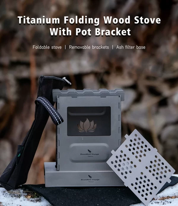 Boundless Voyage Outdoor Titanium Folding Wood Stove With Pot Bracket Camping Charcoal Burner - Image 13