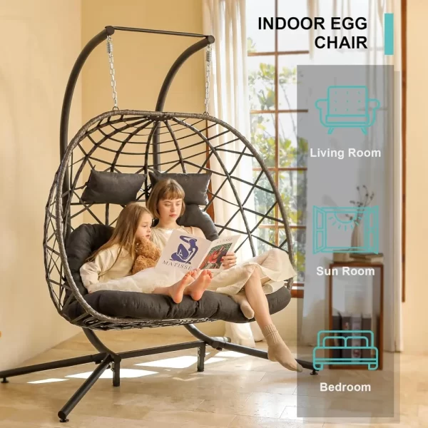 Double Egg Swing Chair with Stand, 2 Person - Image 4