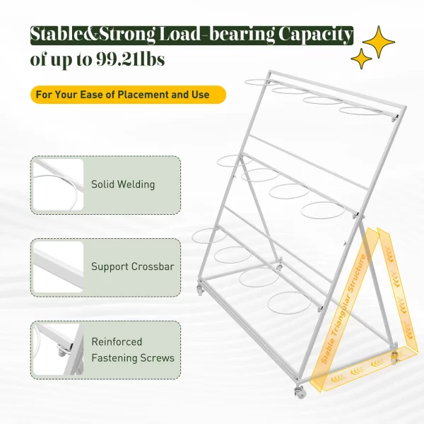 3 Layers Flower Display Stand Movable Modern Metal Plant Shelf with 12Pcs Flower Buckets - Image 36