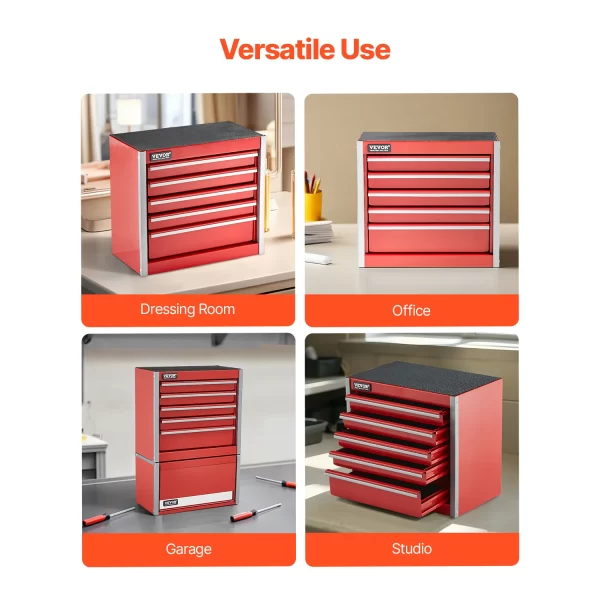 VEVOR 5-Drawer 8.6in Metal Tool Box Red/Black Portable Small Tool Chest - Image 5