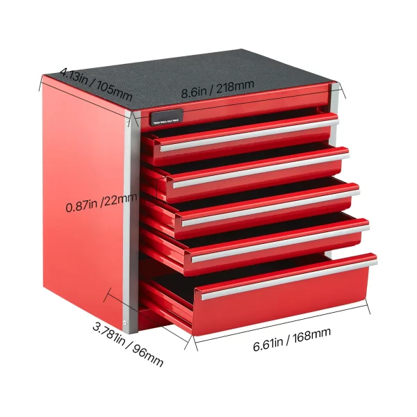 VEVOR 5-Drawer 8.6in Metal Tool Box Red/Black Portable Small Tool Chest - Image 8