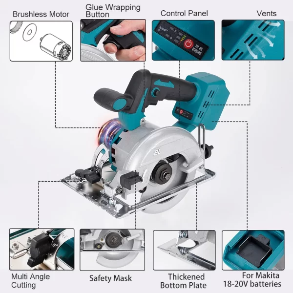 Hormy Brushless 5In Electric Circular Saw 125mm Mini Cordless Makita 18V Lithium Battery - Image 5