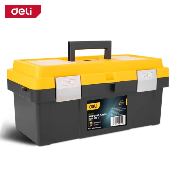 Deli 17in Plastic Tool Box, Storage Organizer with Secure Latch
