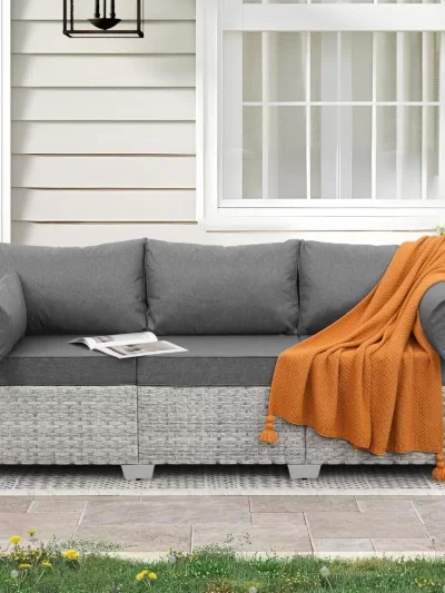 Outdoor Couch 3 Seater Wicker Patio Sofa Grey Rattan