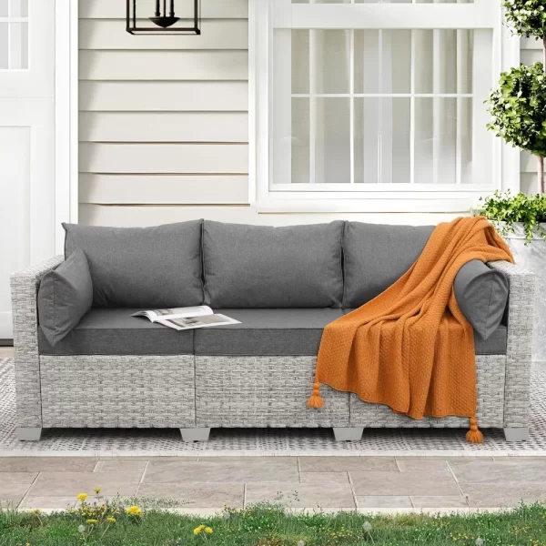 Outdoor Couch 3 Seater Wicker Patio Sofa Grey Rattan