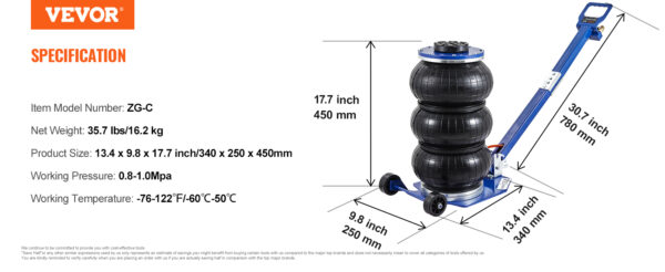 VEVOR Pneumatic Jack 3 Ton/5 Ton Triple Bag Air Jack Quick Lift Heavy Duty Car Repair Jacks - Image 19