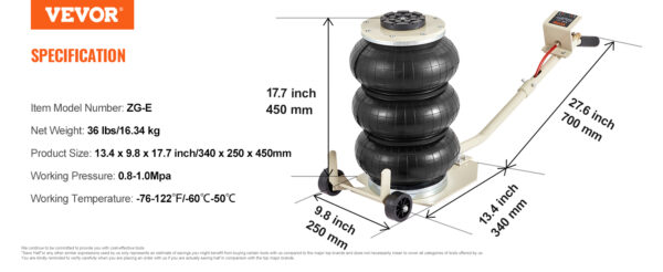 VEVOR Pneumatic Jack 3 Ton/5 Ton Triple Bag Air Jack Quick Lift Heavy Duty Car Repair Jacks - Image 20