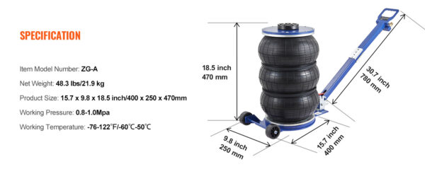 VEVOR Pneumatic Jack 3 Ton/5 Ton Triple Bag Air Jack Quick Lift Heavy Duty Car Repair Jacks - Image 22
