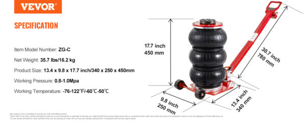 VEVOR Pneumatic Jack 3 Ton/5 Ton Triple Bag Air Jack Quick Lift Heavy Duty Car Repair Jacks - Image 18