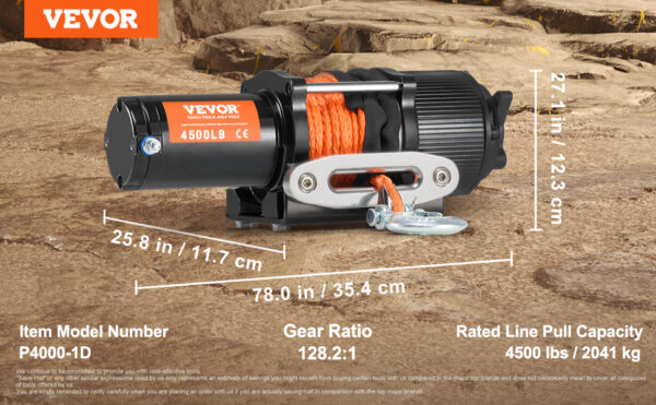 VEVOR 4500lbs ATV/UTV Electric Winch 12V DC with 39 ft Synthetic Rope Wireless & Wired Remote Control IP55 Waterproof - Image 14
