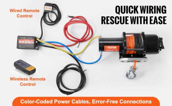 VEVOR 4500lbs ATV/UTV Electric Winch 12V DC with 39 ft Synthetic Rope Wireless & Wired Remote Control IP55 Waterproof - Image 13