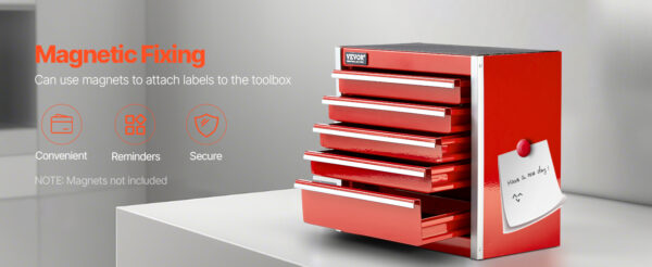 VEVOR 5-Drawer 8.6in Metal Tool Box Red/Black Portable Small Tool Chest - Image 12