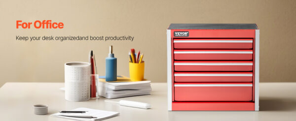 VEVOR 5-Drawer 8.6in Metal Tool Box Red/Black Portable Small Tool Chest - Image 16