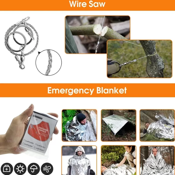 Survival Kit, Professional Survival Gear Equipment Tools First Aid Supplies - Image 4