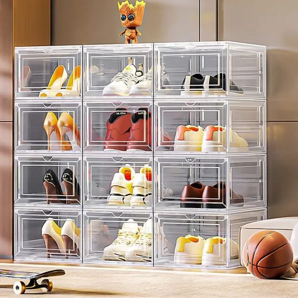 10 Pack Large Shoe Boxes Clear Plastic Stackable,Shoe Storage Organizer with Lids - Image 3
