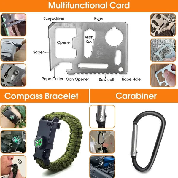 Survival Kit, Professional Survival Gear Equipment Tools First Aid Supplies - Image 3