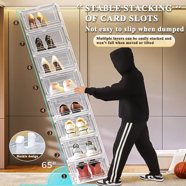 10 Pack Large Shoe Boxes Clear Plastic Stackable,Shoe Storage Organizer with Lids - Image 11