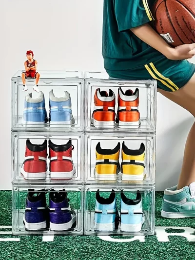 10 Pack Large Shoe Boxes Clear Plastic Stackable,Shoe Storage Organizer with Lids