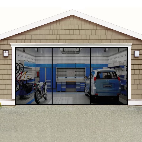 8 ft. x 7 ft. Black Fiberglass Magnetic Stationary Garage Door Screen